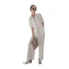 Damskie kombinezony pajacyki kobiety lato białe kombinezony z krótkim rękawem jeden kawałek spodnie ładunkowe kobiet streetwear casual szerokiej nogi spodni sashe r