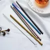 Drinkware Metal Reusable Colorful Drink-ware Environmental 6*215 mm 304 Stainless Steel Straws Straight Bent With Case Cleaning Brush Set Party Kitchen Accessory