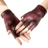 Fünf Finger Handschuhe Frauen Lokomotive Motorrad SemiFinger Echtes Leder Handschuh Mode Ziegenleder Halb Finger6670605