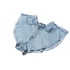 TWOTWINSTYLE Casual Denim Shorts Skirts High Waist Ruffle Hem Loose Ruched Short Pants Female Fashion Clothing Spring 210625