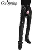 Getspring Femmes Pantalons S Noir Pu Cuir Texture Haute Taille Split Pantalons Slim mince Long 210601