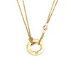 Collana d'oro per le donne Semplice Wwhite Crystal Girls Double Chain Love Pendant Glow Collane Womens Silver Stainless Steel Jewelry Pendenti di design di lusso