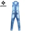 2043 Youaxon Kadınlar Artı Boyutu Marka Yeni Moda Mavi Streç Denim Skinny Slim Fit Pantolon Tulum Kot Kadınlar için Jean Tulum H0908