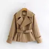 Dames British Retro Double-Breasted Short Taille Trench Coat Chic Classic Revers Casual Jacket Lente en Herfst 210521