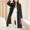 Aelegantmis Black Loose Single Breasted Button Casual Long Trench Coat Women Autumn Clothes Stylish Outwear Ladies Windbreaker 210607