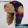 BUTTERMERE Chapeaux D'hiver Pour Hommes Bomber Chapeau De Fourrure Rouge Chaud Earflap Cap Coupe-Vent Femmes Plus Épais Plaid Russe Ushanka Chapeau Noir Bleu Prix Usine conception experte Qualité