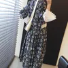 Women White Print Patchwork Long Dress Round Neck Lace Flare Sleeve Loose Fashion Spring Summer 2F0626 210510