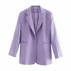 Single Breasted Purple Blazer Jacket Dames Herfst Winter Zakken Oversized Streetwear Lange Mouwen Button Top 210427