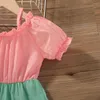 Filles Robe Été Summer Puff-manche à rayures imprimées mignonnes princesse enfant enfant vêtements 210611