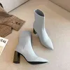 Aphixta Grey Fabrics Sock Boot Shoes Elastic StretchNit Bling 8cm Metal Square Heel Ladies Plus Size 41 211105