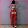 Hip-hop wysokiej talii casual spodnie czerwony duży rozmiar smażone ulicy czerwone spodnie damskie spodnie luźne spodnie koreański styl spodnie kobiety 211006