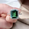 OEVAS 100% 925 Sterling Silver 8*10mm Emerald Wedding Rings For Women Sparkling High Carbon Diamond Party Fine Jewelry Wholesale Y220223