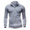 Mäns Hoodies Sweatshirts Snygg Män Slim Hoodie Stand Krage Solid Färg Varm Business Cardigan Manlig Tunn Koka För Höst Casual Outwear