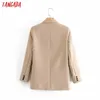 Tangada Vrouwen Solid Khaki Blazer Jas Vintage Gekleed Kraag Lange Mouwen Mode Vrouwelijke High Street Chic Tops Da122 210609