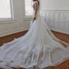 Sexy Deep V Neck Long Sleeves Lace Mermaid Wedding Dresses Gowns With Detachable Train Tulle Backless Plus Size Bridal