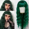 Grön syntetisk peruk med bangs cosplay Perruques simulering mänskliga hår huvudband peruker våg pelucas 22 inches rxg9167