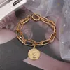 Punk Female Double Layer Charms Bracelets Beauty Head Coin Pendant Bracelet For Women Gold Silver Color Fashion Jewlery Link, Chain