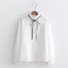 Women's Blouses & Shirts 2021 Spring Autumn Casual Bow Collar Long Sleeve Single Breasted Plus Size White Pink Blue