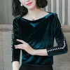 Женские топы и блузки Blusas Mujer de Moda Женские рубашки Велюр Бисером Сплошная полная полная шея 1594 50 210415