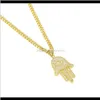 Colliers Pendentifs Bijoux Drop Livraison 2021 Zircon Fatima Pendentif Or Couleur Cuivre Matériel Bling Cristal Chance Main Palm Collier Chaîne