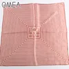 OMEA 100% Real Silk Scarf Women Fashion Modern Small Square Korean Version of The Silk Striped Pattern Luxury Head Scarf Retro Q0828