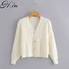 HSA Zima Fall Europejski i Amerykański Lato Wiatr Damska V-Neck Twist Cardigan Pearl Klamra Sweter 9734 210716