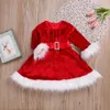 Gril Christmas Dress Kid Born Baby Girls Red Princess Velvet Plush Party Xmas för år ES 210515