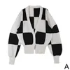 Knitki damskie Tees V Neck Plaid Checkerboard Cardigan Z Długim Rękawem Kobiety Koreański Jesień 2021 Sweter Jumper Sweter Pojedynczy Zima Breasted Ladies Y0