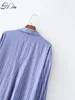 Long Striped Shirt Dress for Women Spring Korean Casual Pockets Loose Vestidos Split Big Blue Dresses 210430