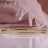 Pataya New Women Bangles 585 Rose Gold Simple Wedding Party Fashion Jewelry Gift Pattern Grain Oval Round Classic Fine Bangle Q0720