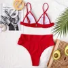 Vigorashely Red Rufle Swimsuit Kobiety Sexy High Waist Bikini Zestaw Swimwear Kobiet Brazylijski Push Up Suit Suit 210712