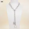 GuaiGuai Jewelry Collana lunga con pendente di perle barocche a catena Keshi Cz bianca naturale da 49 pollici