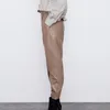 Casual PU cuir pantalon pour femmes Chic mode solide pantalon droit bureau dames élégant poches cheville longueur pantalon 210515