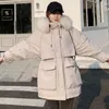 Winter Women Hooded Down Jacket 90% White Duck Thick Parka Warm Large Artificial Fur Female Sash Tie Up Snow Coat 210430