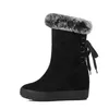 Femmes Bottes Hiver Neige Véritable Fourrure Hauteur Augmentant Talon Mi-mollet Chaud Peluche Rond Toe Chaussures Dame Taille 34-39 210517