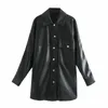 BBWM Women Fashion Faux Leather Pockets Oversized Jacket Vintage Long Sleeve Side Vents Coat Female Chic Tops 210520