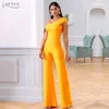 Adyce Summer Orange Two Pieces Sets Sexy Spaghetti Strap Short Sleeve Top Long Pants Women Fashion Club Party Sets 210331