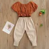 2-8Y Summer Child Kid Girls Clothing Set Fashion Puff Sleeve T shirt Tops Pants Outfits Children Beach Holiday Costumes 210515