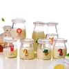 6 Stück Glasgläser und Deckel für Joghurt Cartoon DIY Kochen Milchflasche Hochtemperatur-Puddingflasche Frascos De Vidrio Con Tapa 210331