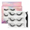 Makeup falsche Wimpern 3D selbstklebende Wimpern 3 Paare Gefälschte Wimper mit Pinzettenverlängerung Handgemachte Wimper Weiche Komfortable Dicke Kreuz Lightweight Pestañas PostiZas