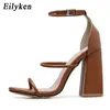 Eiilyken Fashion Gruby wysokie obcasy Sandały dla kobiet letnie buty seksowne otwarte stóp do kostki Pasek Pumki Pumki Rozmiar 3542 210624