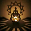 Candlestick Buddha Butter Oil Lamp Sitting Buddha Lotus Feature Metal Hollow Carved Light and Shadow Art Candlestick 210727