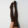 Femmes sur genou chaussettes mode femme Sexy bas chaud longue botte tricot cuisse-haute gris café vin noir cadeau de noël danse Sox