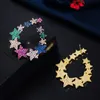 Chic Full Cubic Zirconia Pave Multi Colored Rainbow CZ Big Star Earrings for Ladies Bohemian Inspired Jewelry CZ737 210714