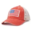 Verstelbaar gescheurd gat honkbal bal hoed zomer unisex snapbacks patchwork sport caps paardenstaart hoeden onafhankelijkheidsdag Amerikaanse vlag geborduurde vizier G68Q4um