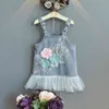 2-7y Letni Koronki Kwiat Dzieci Dziewczyny Dżinsowe Dresy Kombinezony Bez Rękawów Słodkie dziecko kostiumy Odzież 210515