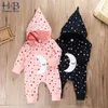 Spring And Autumn Baby Romper Boys Girls Star Long-Sleeved Hooded Pointed Cap Children Jumpsuit 210611