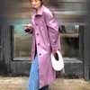 [EAM] Women Purple Pu Leather Big Size Long Trench Lapel Long Sleeve Loose Windbreaker Fashion Spring Autumn 1DD6458 21512