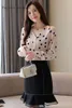 Hanxiner High Quality 2022 Spring Arrival Leisure V Collar Dots Printed Long Sleeve Women Chiffon Blouse Women's Blouses & Shirts