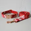 Dog Collars & Leashes Chinese Red Handmade Flower Collar Leash ID Tag Pet Necklace Straps For Medium Big Small Free Engrave Name Metal Buckl